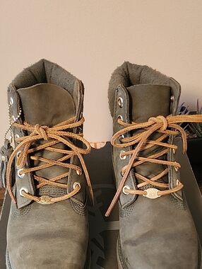 Timberland Lace-Up Suede Boots in Olive Green with Tan Laces